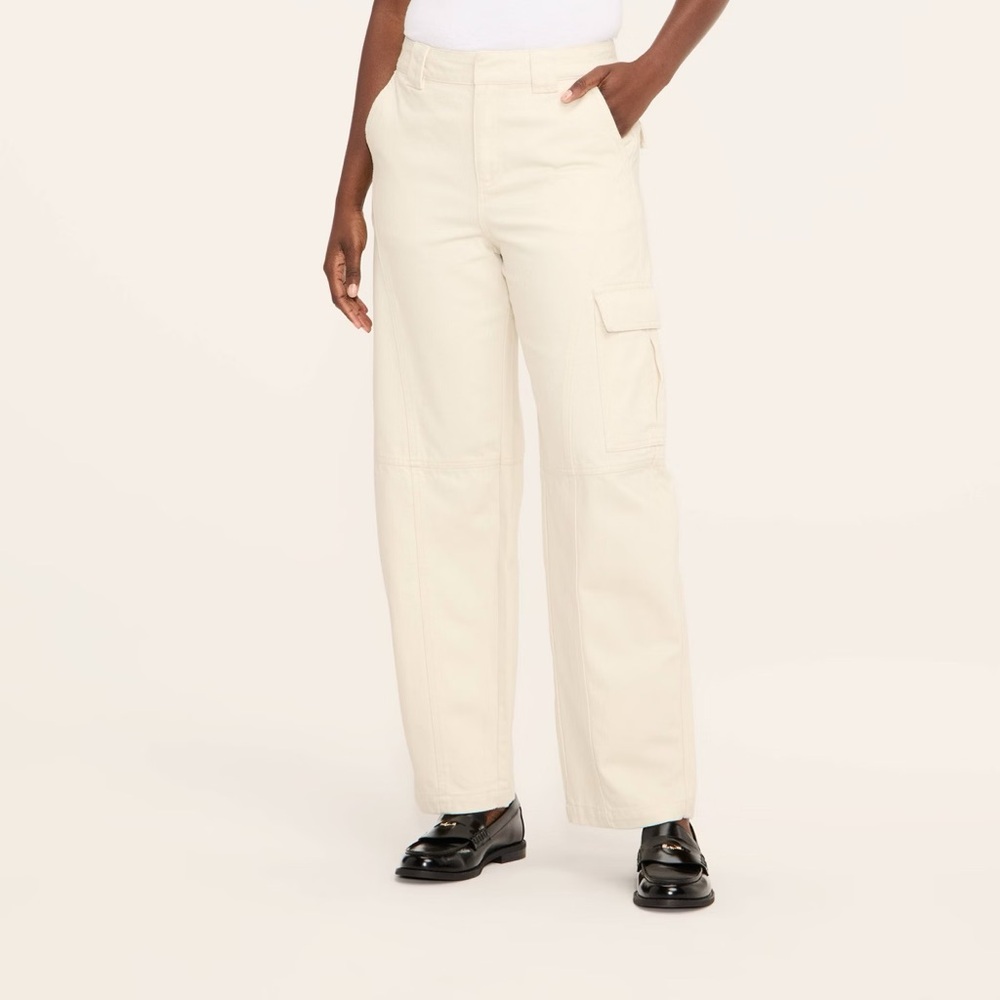 Woolrich x Target Women's Mid-Rise Barrel Leg Cargo Denim Pants Cream